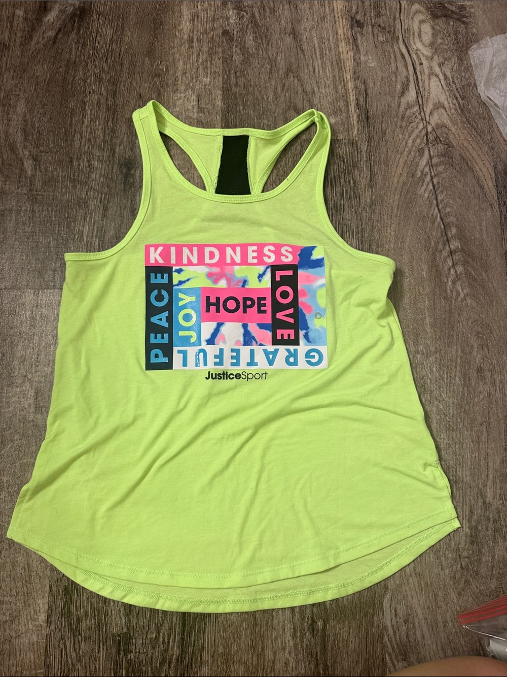 Justice Neon Lime Graphic Racerback Tank Top